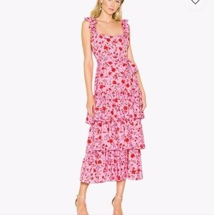 Likely Pink Floral Tiered Maxi Dress with Red Print